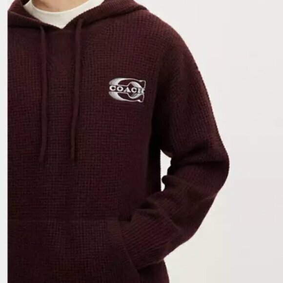 COACH Knit Hoodie Mens Size XL (Waffle Knit) in Oxblood​ - Picture 3 of 3